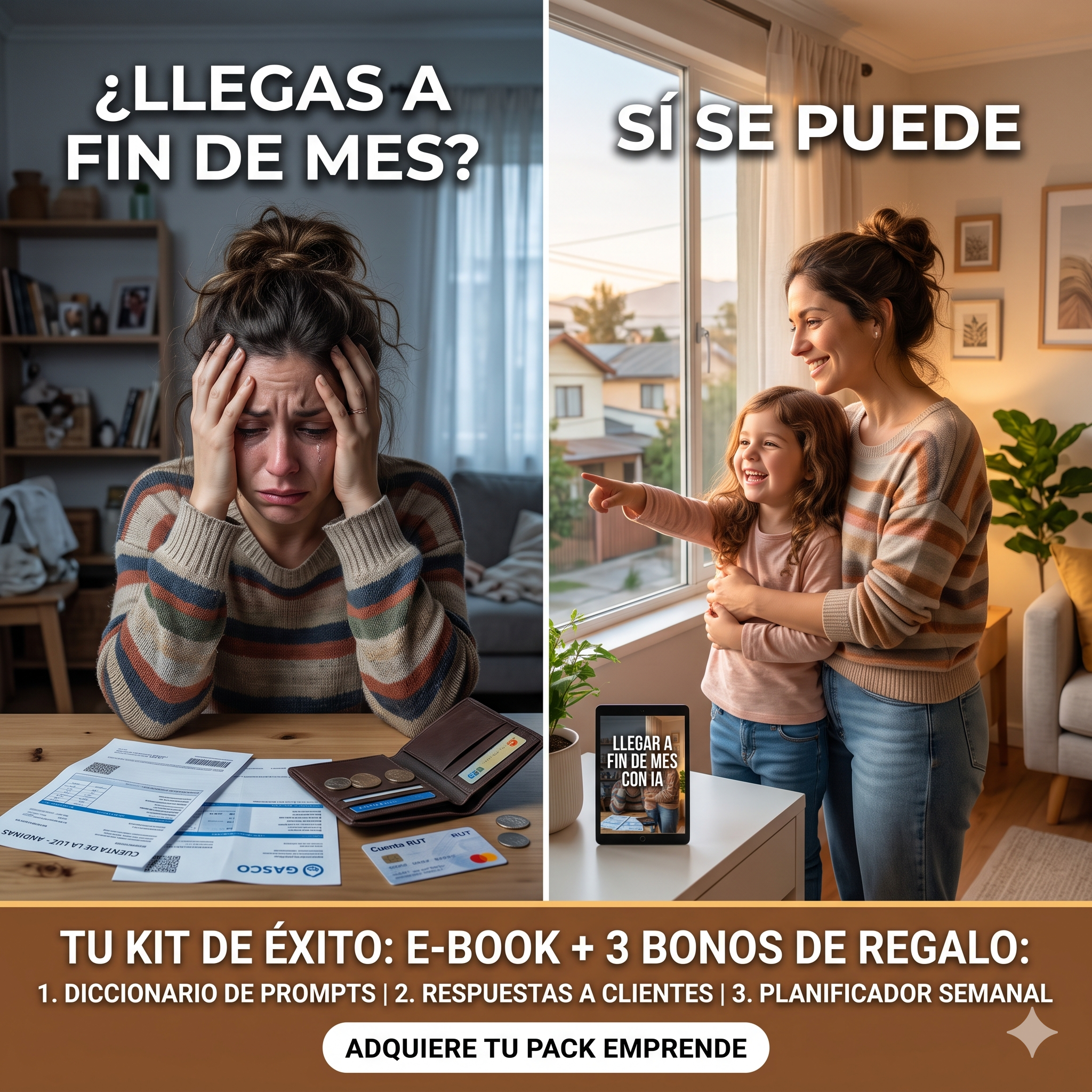 Pack Emprende desde Casa: "Llegar a fin de mes con IA" + 3 Bonos de Regalo🎁